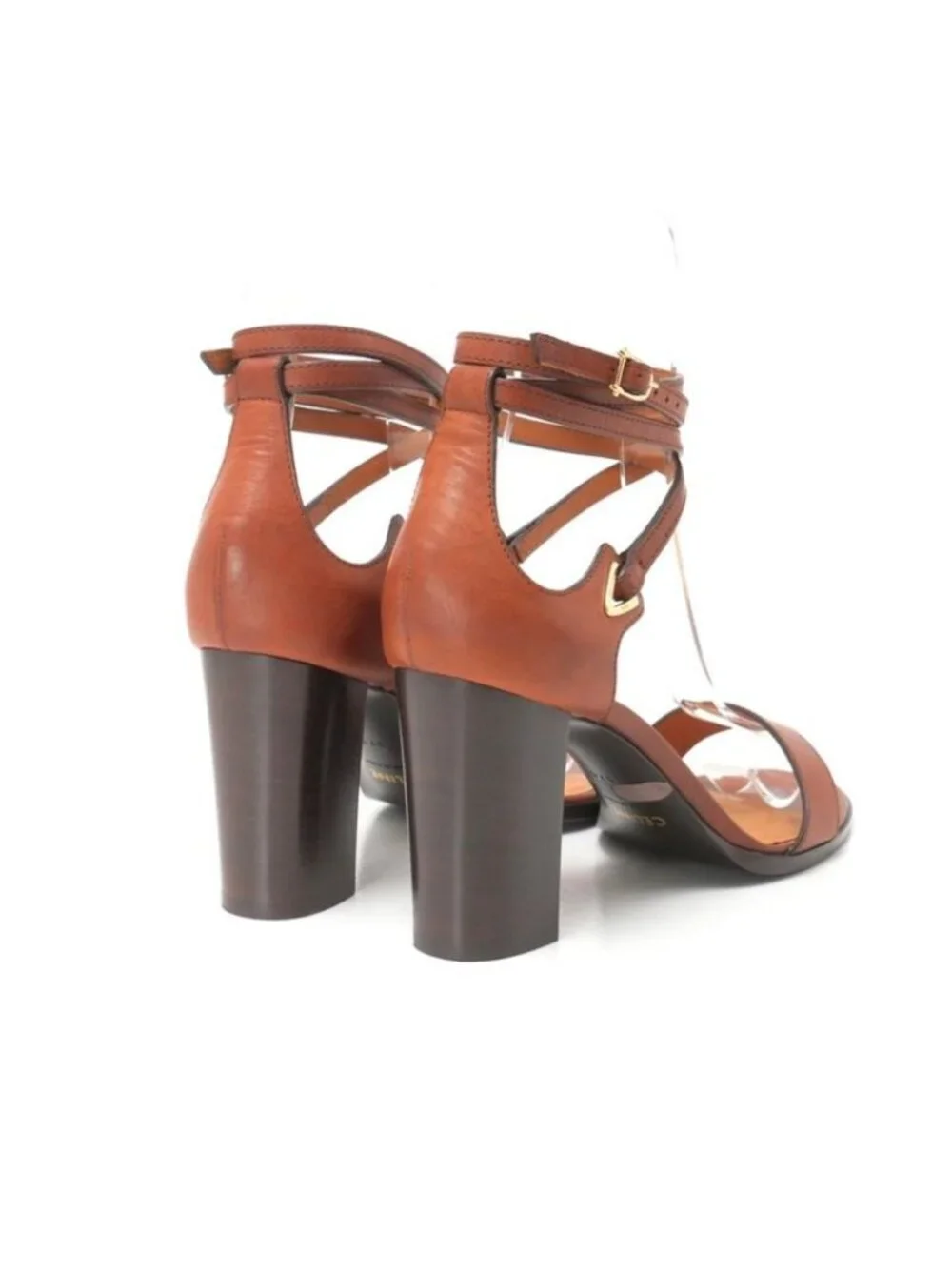 Celine Sandals Size 37.5 Ankle Strap Chunky Heel Lace Up Leather - Picture 3 of 8